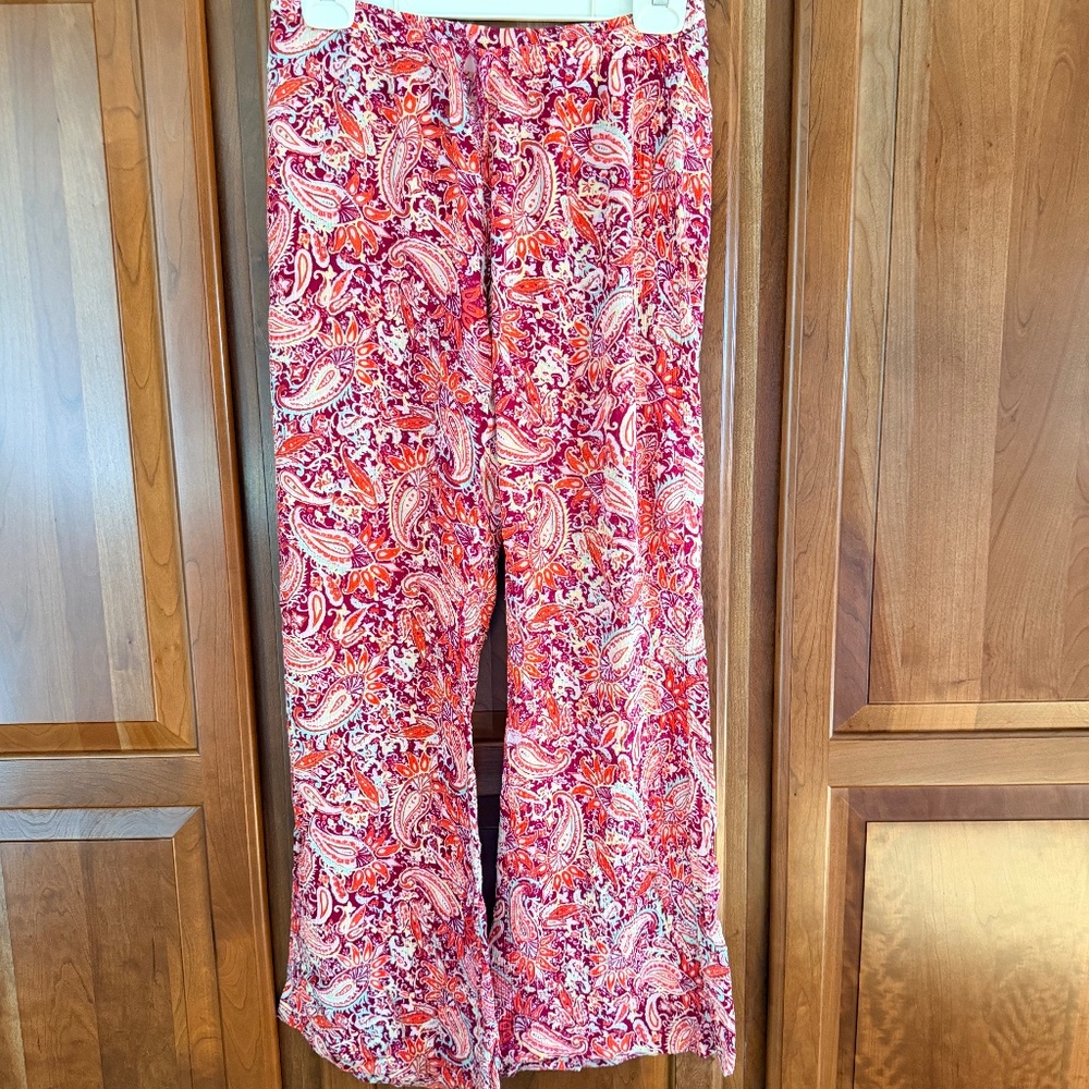 Billabong relaxed flowy pull on pant pink multi-color S
